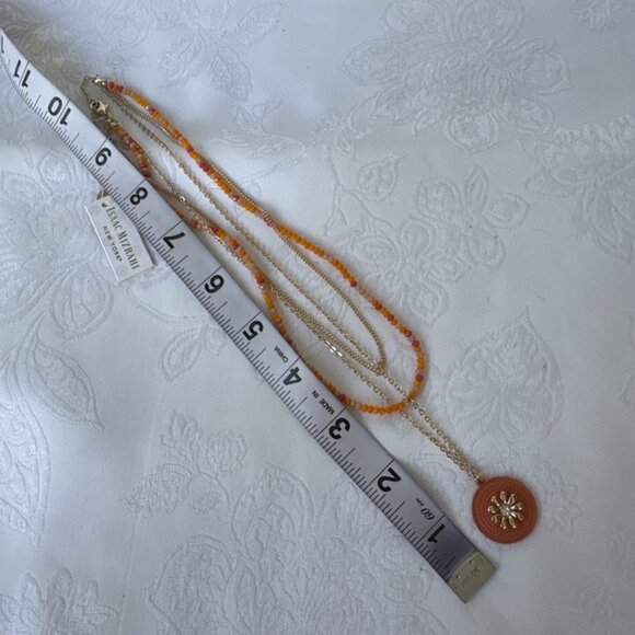 Isaac Mizrahi Orange Gold Layered 3 Chain Statement Necklace 10,5" Drop NEW - Picture 8 of 9
